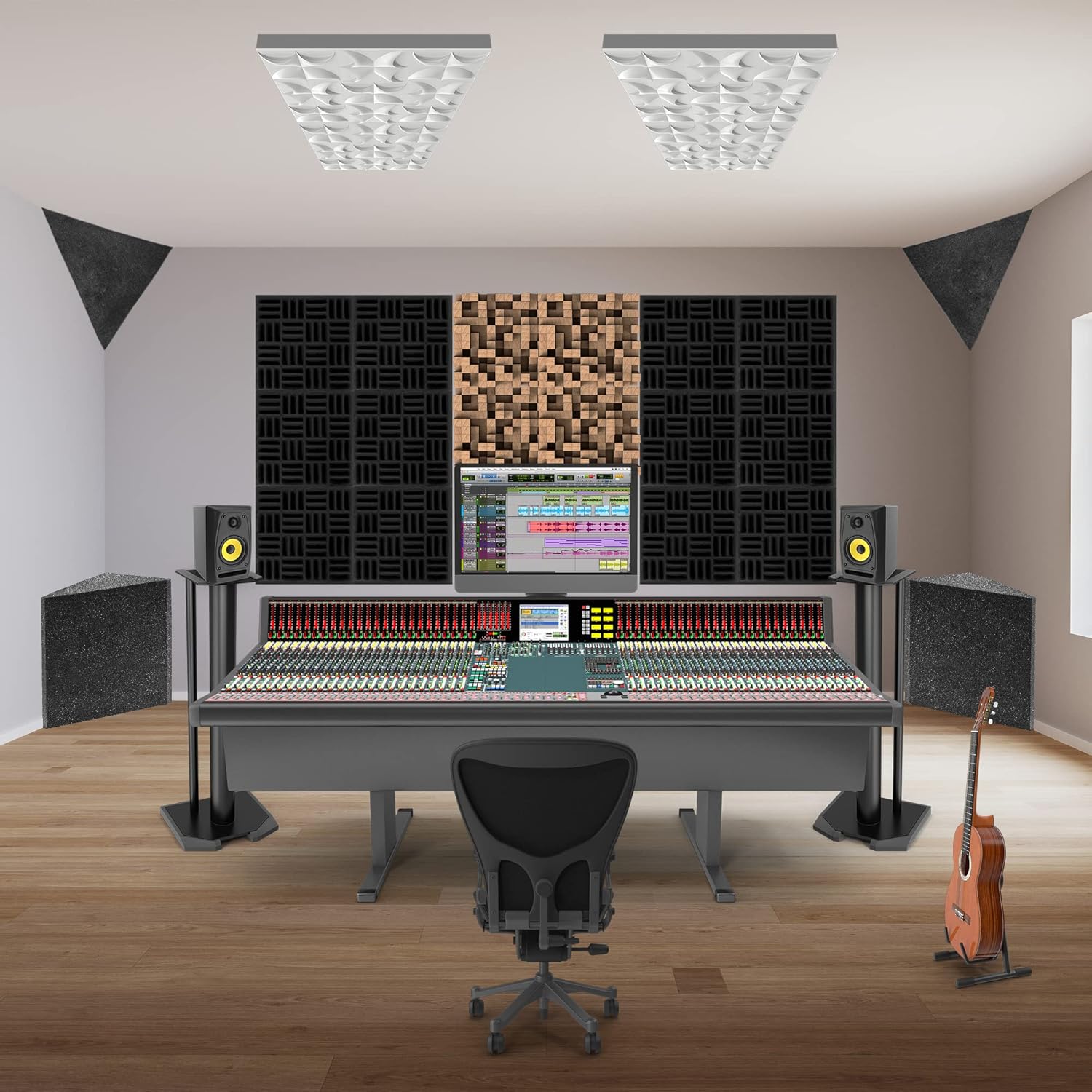 2 Pack Delta Bass Traps for Wall Corners, 16.5"X15.8"X12" Acoustic Foam for Sound Absorption, Super Chunk Bass Traps for Home Studio and Room Acoustic Treatment