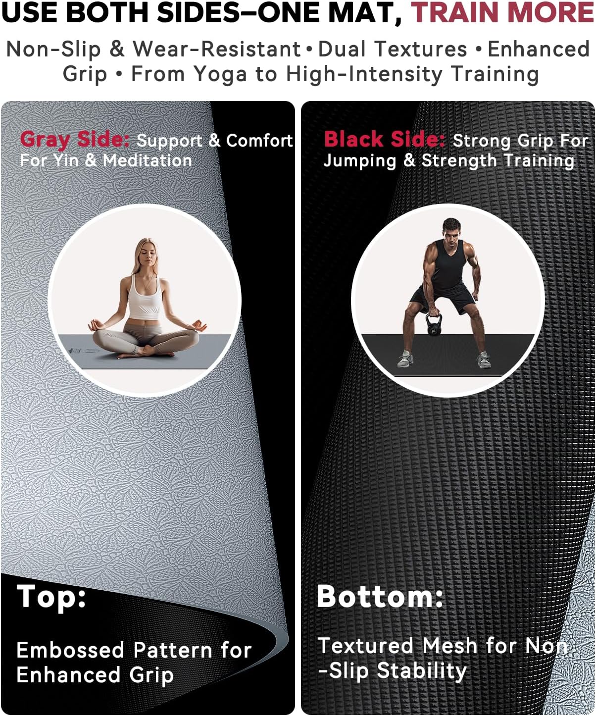 Large Yoga Mat - 72"X36" Extra Wide Exercise Mat - 1/4" Thick Dual Color PVC | Anti-Slip Surface & High Cushioning - Ideal for Yoga, Pilates & Home Workouts - Bonus Mesh Bag