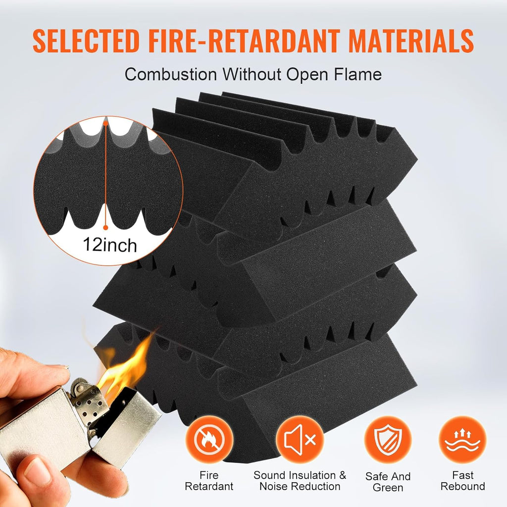 Acoustic Foam Panels, 4 Pack 16.5 X 6.3 X 12 Inches, Adhesive High Density Soundproof Wall Panels,Fire-Resistant Acoustic Panel,Sound Dampening Absorbing Panel for Studio Wall and Ceiling,Black