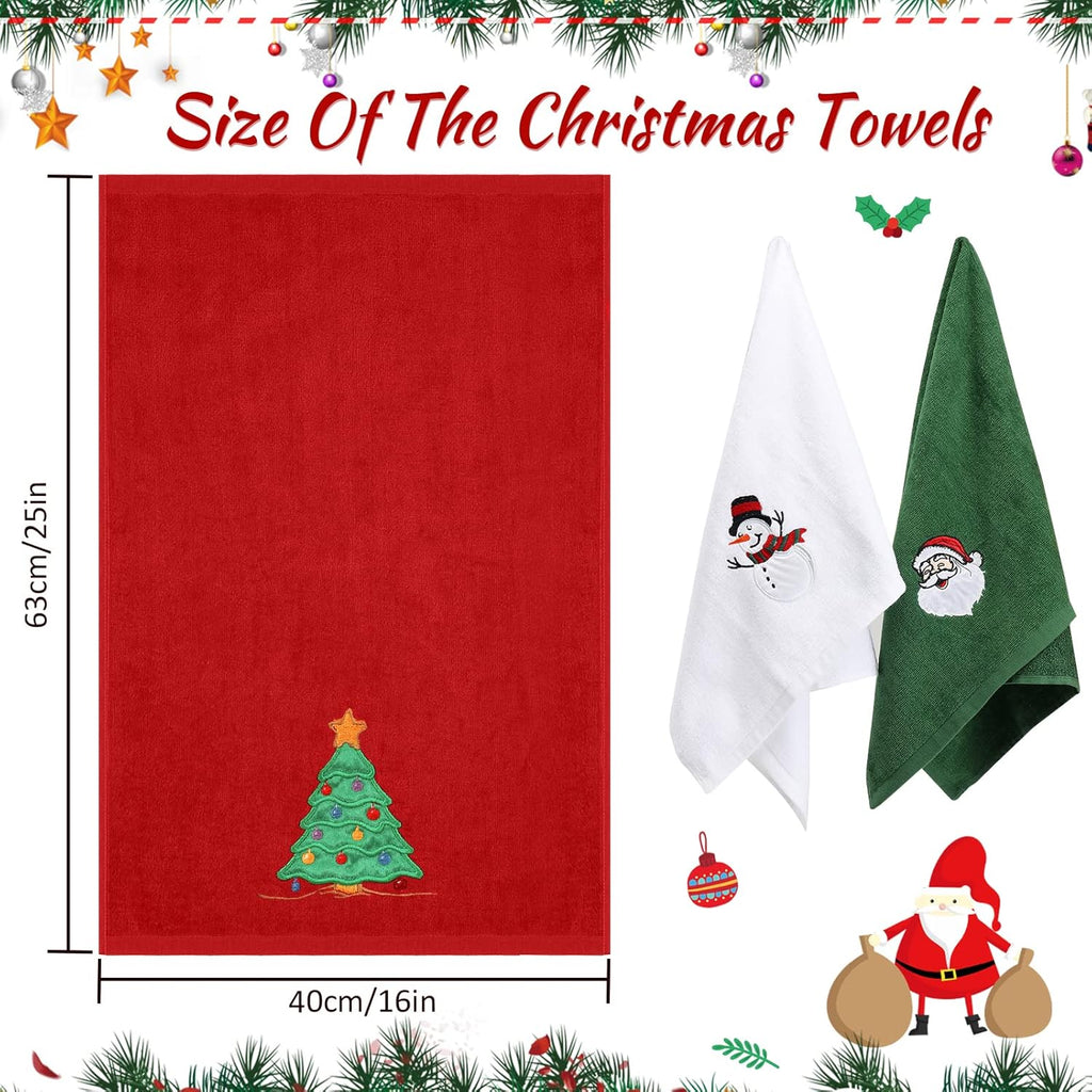 Large Christmas Hand Towels 3 Pieces, 100% Cotton Christmas Kitchen Towels 16" X 25" Christmas Towel for Bathroom Christmas Decoration - Red, White, Green