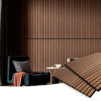 2 Wood Slat Acoustic Panels for Wall and Ceiling - 3D Fluted Sound Absorbing Panel with Wood Finish - Walnut