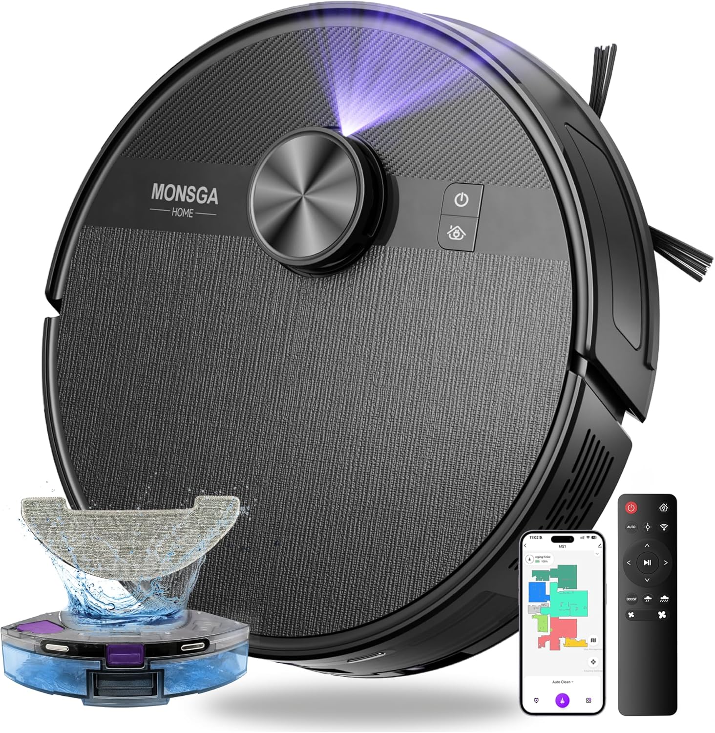 Robot Vacuum and Mop Combo, 5000Pa Robotic Vacuum with Lidar Navigation, 180Mins Runtime, Tangle-Free Robot Mop, 5 Editable Maps, App/Remote/Voice Control, Ideal for Hard Floors and Carpets