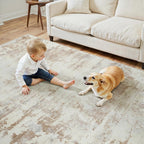 Area Rug Living Room Rugs: 5X7 Indoor Soft Fluffy Rug Abstract Carpet for Bedroom Kitchen Dining Room Floor Washable Plush Throw Large Accent Rug Home Office Nursery Decor - Beige