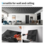 Drop Ceiling Tiles 24X24, 12 Sheets PVC Decorative Glue up Ceilng Panels 2X2, Black