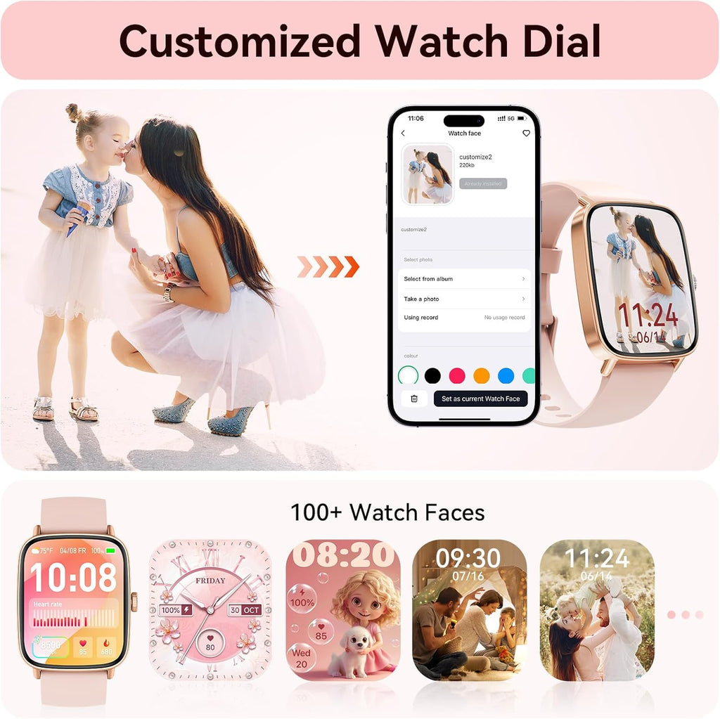 Smart Watch for Women, 1.85" HD Dynamic Dial Smartwatch for Android & Iphone with Answer/Make Call, Fitness Tracker with 110+ Sport Modes, Heart Rate/Spo2/Sleep Monitor, IP68 Waterproof (2 Bands)