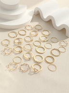 28Pcs/Set Fashionable Ring Set with Heart Shaped Design, Geometric Style and Bohemian Element Accent