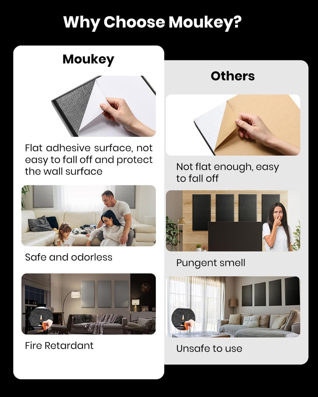 Acoustic Panels 4 PCS, 2.4“ Thick Fiberglass Soundproof Wall Panels 24''X12'', Self-Adhesive Sound Absorbing Panels for Studios, Office, Home Theater (Gray)