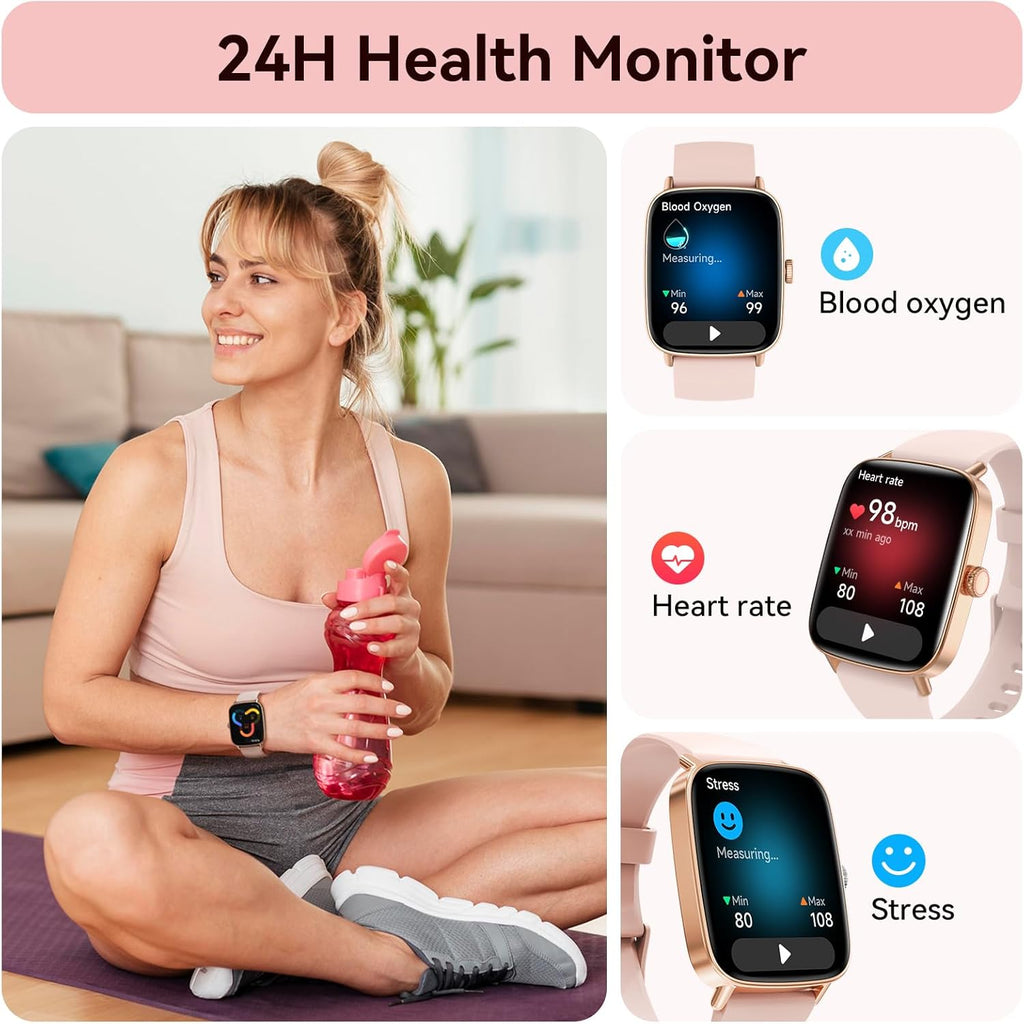 Smart Watch for Women, 1.85" HD Dynamic Dial Smartwatch for Android & Iphone with Answer/Make Call, Fitness Tracker with 110+ Sport Modes, Heart Rate/Spo2/Sleep Monitor, IP68 Waterproof (2 Bands)