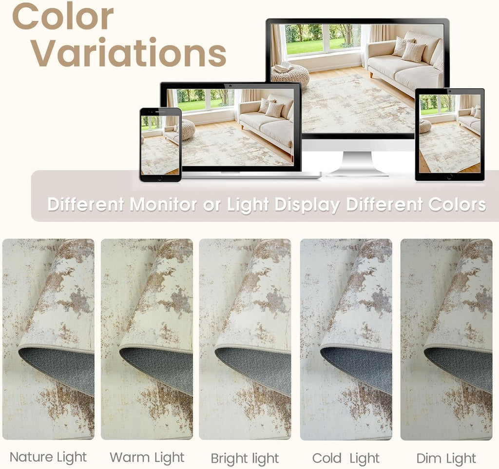 Area Rug Living Room Rugs: 5X7 Indoor Soft Fluffy Rug Abstract Carpet for Bedroom Kitchen Dining Room Floor Washable Plush Throw Large Accent Rug Home Office Nursery Decor - Beige