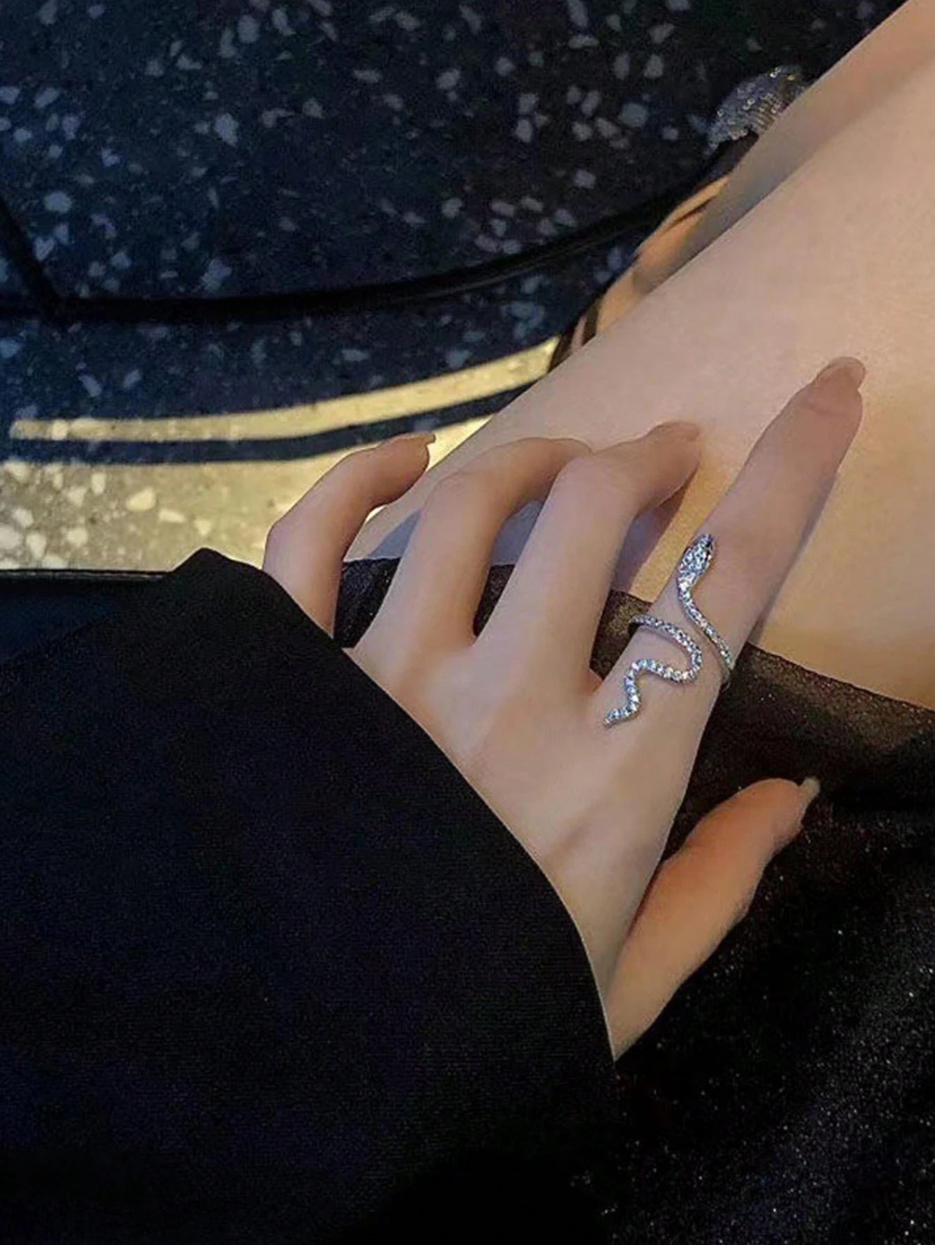 Gothic Shining Snake Ring Inlaid Adjustable Cuff Ring Unique Jewelry for Men and Women Special Party Decor