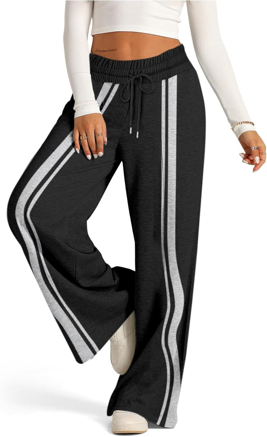 Wide Leg Sweatpants Women Drawstring High Waisted Pants with Pockets Jogger