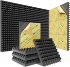 12 Pack Pyramid Sound Proof Foam Panels with Self-Adhesive, 12" X 12" X 2" Acoustic Foam Panels of High Density, Soundproof Wall Panels Fast Expand, Sound Absorption and Decoration (Black)