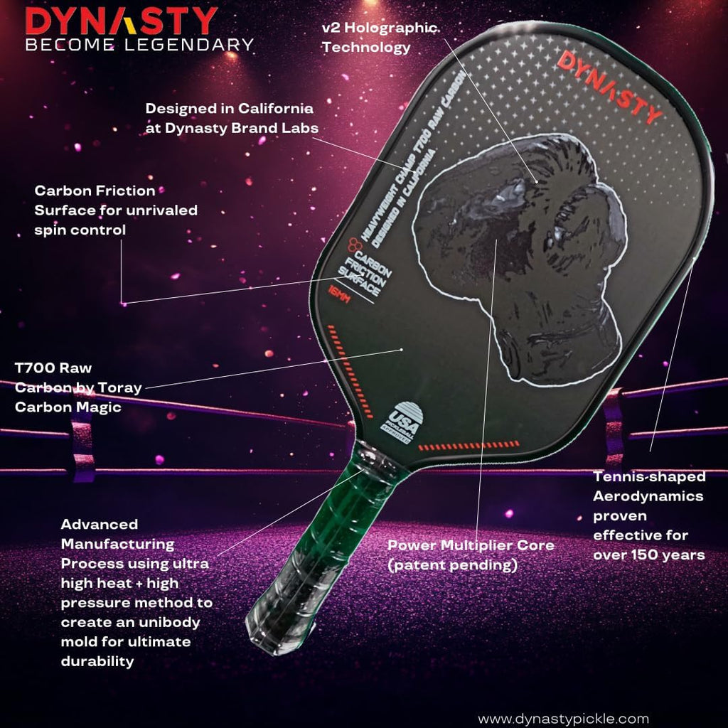 Heavyweight Champ T700 Triple-Layer Raw Carbon Fiber + Carbon Friction Surface 16Mm Tennis-Shaped Aerodynamics *Gen 3.5 All-Court Pickleball Paddle* // Hall of Famer 18K *Control+Spin Paddle*