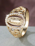 1Pc Exquisite Virgin Mary Inlaid Shiny Cubic Zirconia Ring for Women Hip-Hop Daily Wear Couple Jewelry