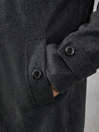 Manfinity Mode Men'S Solid Color Zip Front Casual Loose Autumn Going Out Casual Dark Grey Overcoat, for Friends, Husband, Boyfriend Gifts, Old Money Style