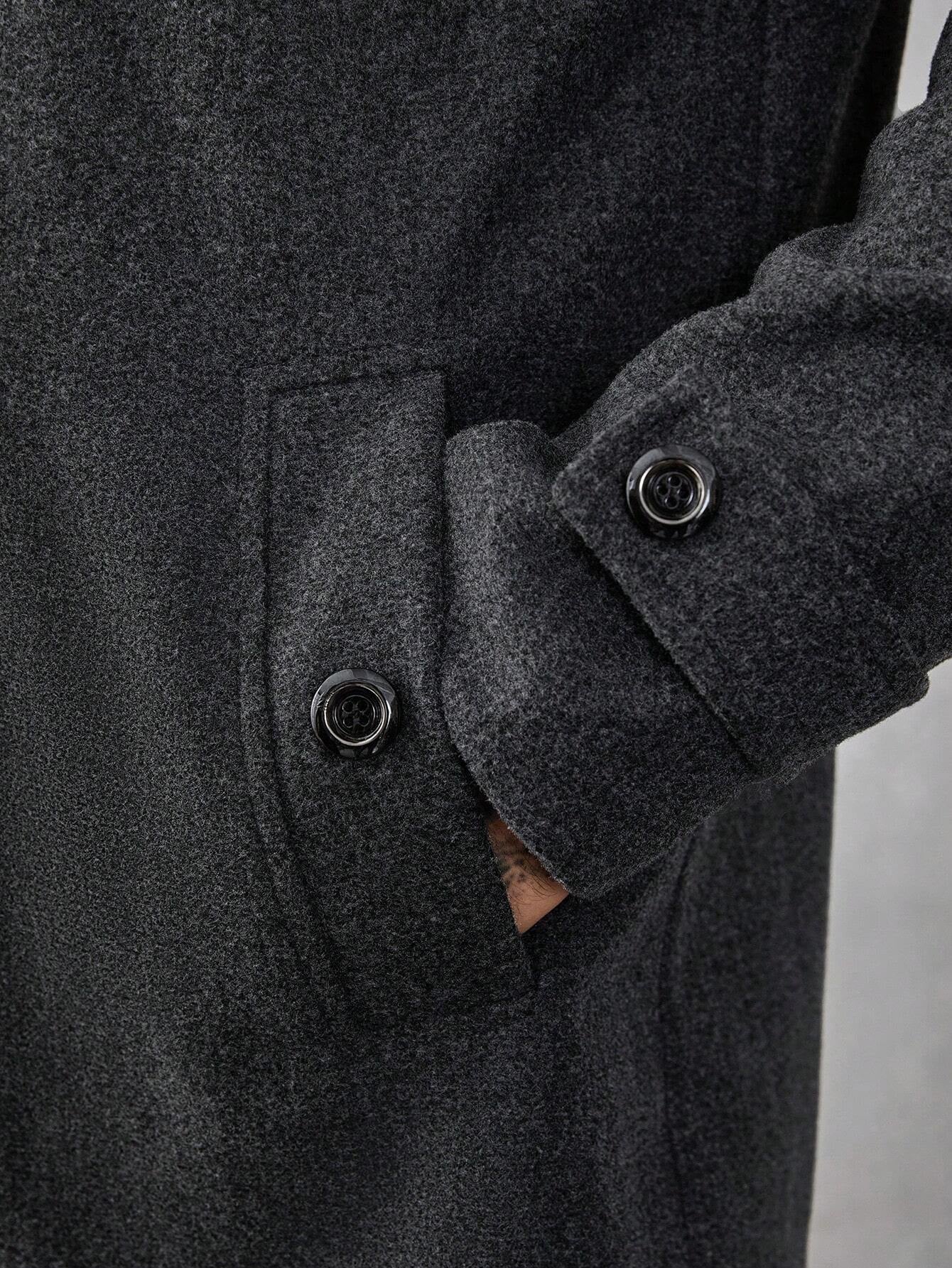 Manfinity Mode Men'S Solid Color Zip Front Casual Loose Autumn Going Out Casual Dark Grey Overcoat, for Friends, Husband, Boyfriend Gifts, Old Money Style