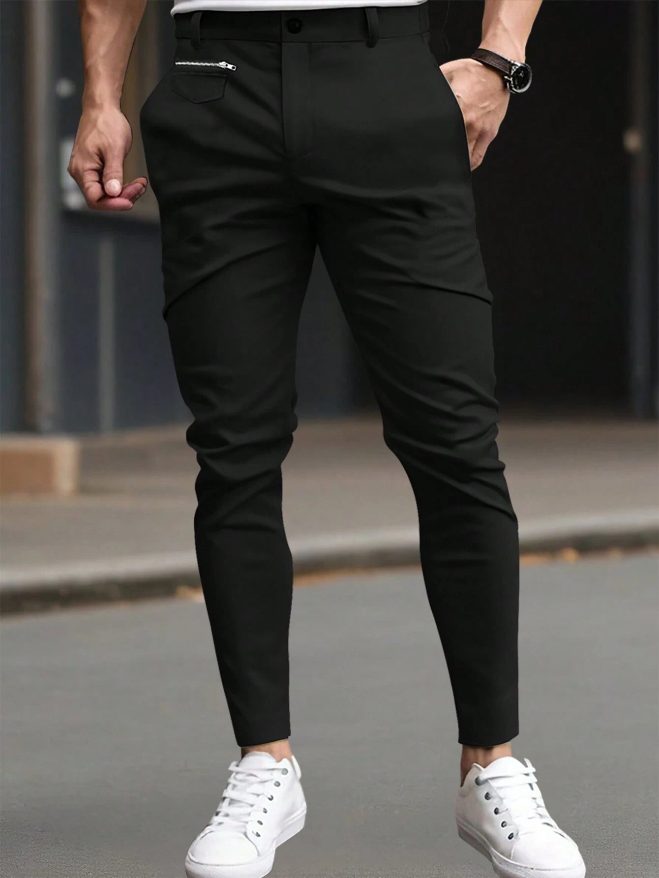 Manfinity Homme Men'S Casual Solid Color Tapered Suit Pants