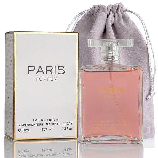 Paris for Her Eau De Parfum Spray Perfume, Fragrance for Women-Daywear, Casual Daily Cologne Set with Deluxe Suede Pouch- 3.4 Oz Bottle- Ideal EDT Beauty Gift for Birthday, Anniversary (3.4)