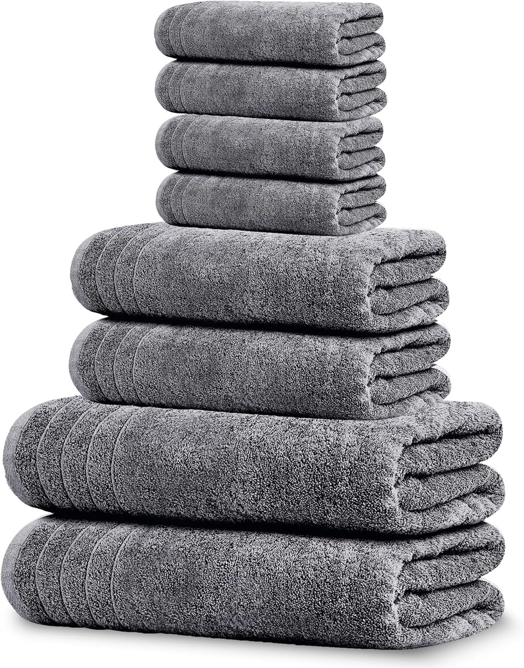 Pack of 8 Towels Set, 2 Extra Large Bath, 2 Hand, 4 Washcloths, 100% Cotton, Lighter Weight, Quicker to Dry, Super Absorbent, Perfect for Bathroom, Dark Grey