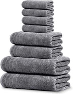 Pack of 8 Towels Set, 2 Extra Large Bath, 2 Hand, 4 Washcloths, 100% Cotton, Lighter Weight, Quicker to Dry, Super Absorbent, Perfect for Bathroom, Dark Grey
