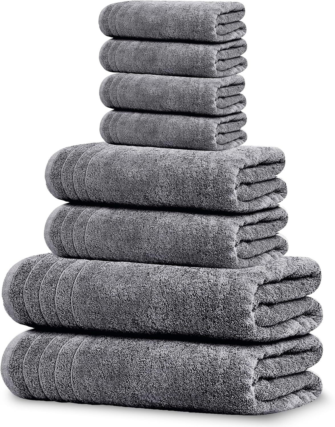 Pack of 8 Towels Set, 2 Extra Large Bath, 2 Hand, 4 Washcloths, 100% Cotton, Lighter Weight, Quicker to Dry, Super Absorbent, Perfect for Bathroom, Dark Grey