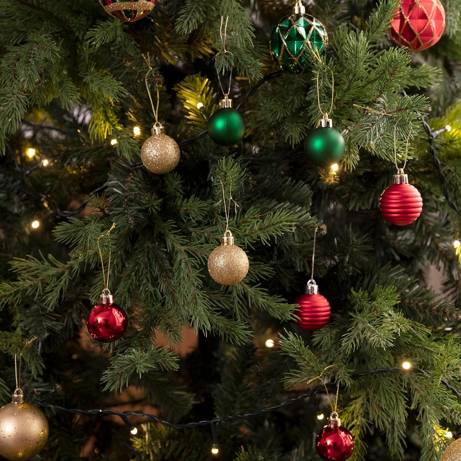 1.57 Inches Small Christmas Tree Decorations Ornament Set for Fall Halloween, 24Ct Red Green Gold Shatterproof Hanging Ball Ornaments Holiday Party Decor