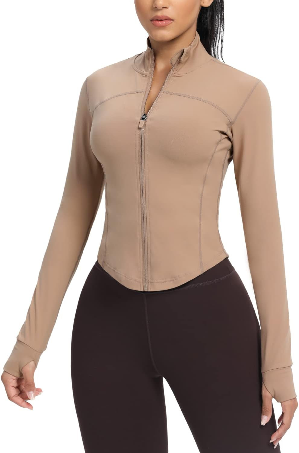 Women'S Cropped Running Workout Jackets Zip Slim Fit Athletic Tops with Thumb Holes
