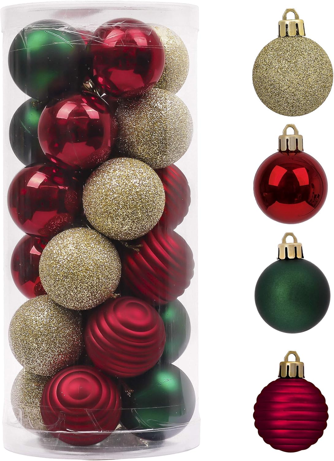 1.57 Inches Small Christmas Tree Decorations Ornament Set for Fall Halloween, 24Ct Red Green Gold Shatterproof Hanging Ball Ornaments Holiday Party Decor