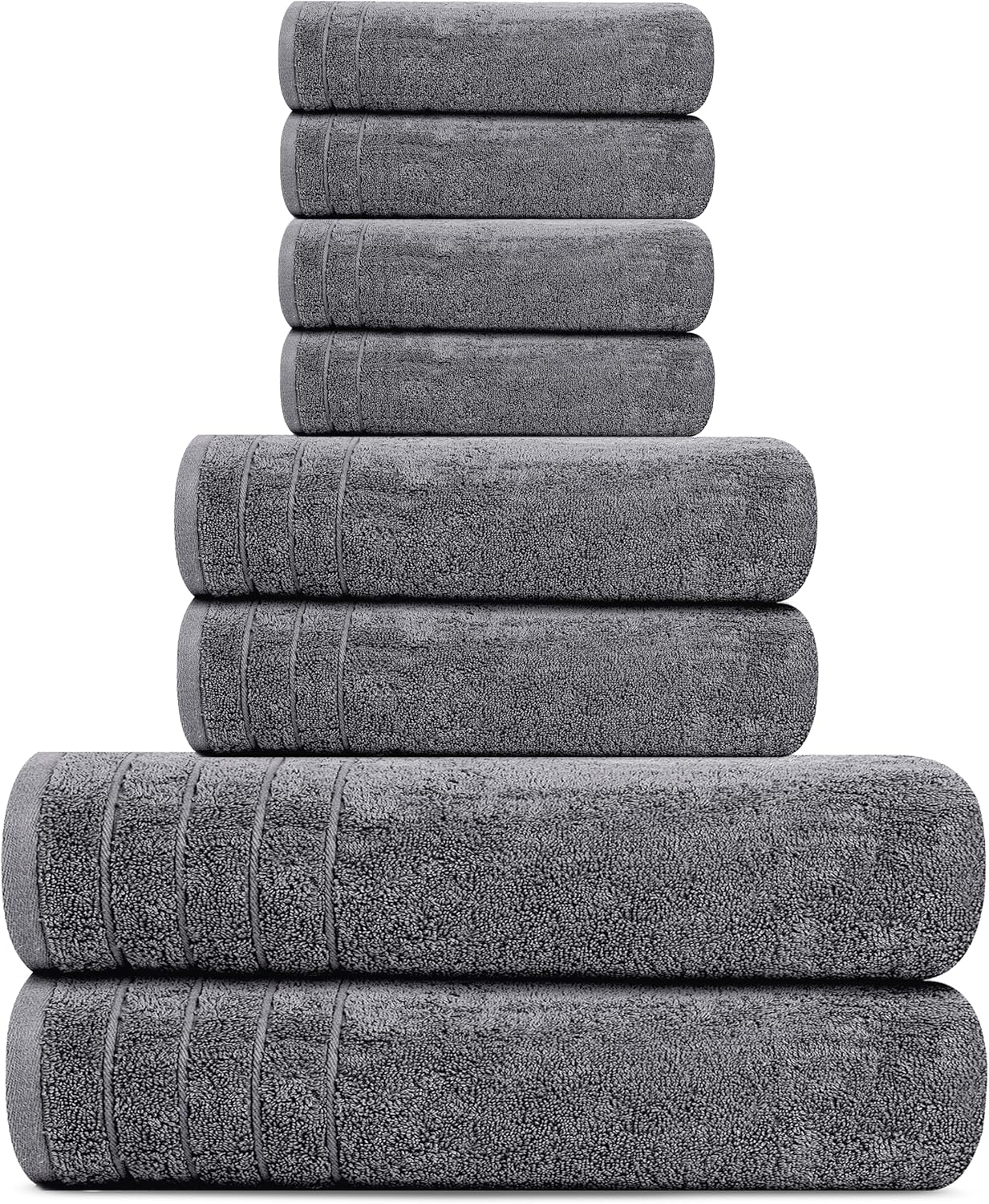Pack of 8 Towels Set, 2 Extra Large Bath, 2 Hand, 4 Washcloths, 100% Cotton, Lighter Weight, Quicker to Dry, Super Absorbent, Perfect for Bathroom, Dark Grey