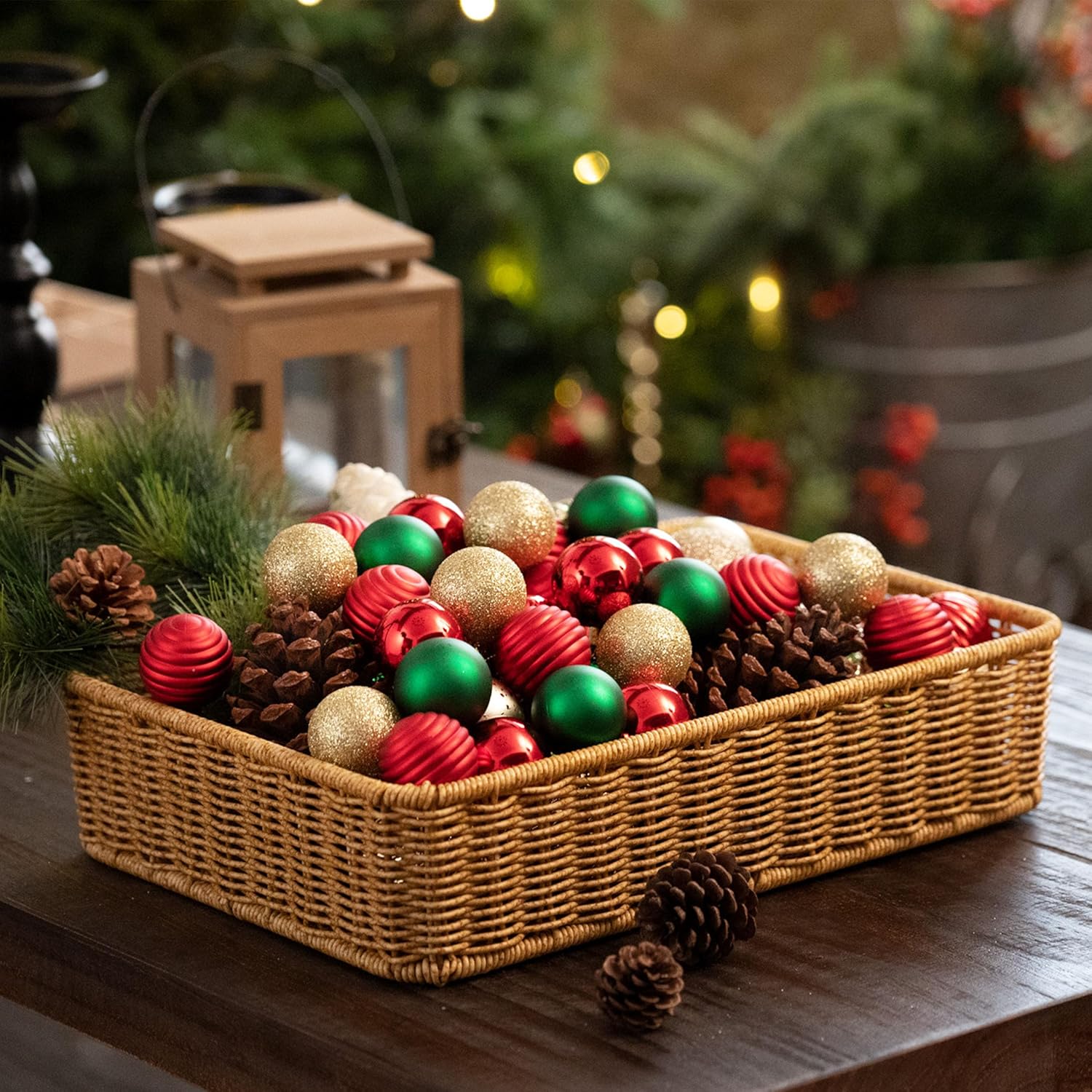 1.57 Inches Small Christmas Tree Decorations Ornament Set for Fall Halloween, 24Ct Red Green Gold Shatterproof Hanging Ball Ornaments Holiday Party Decor