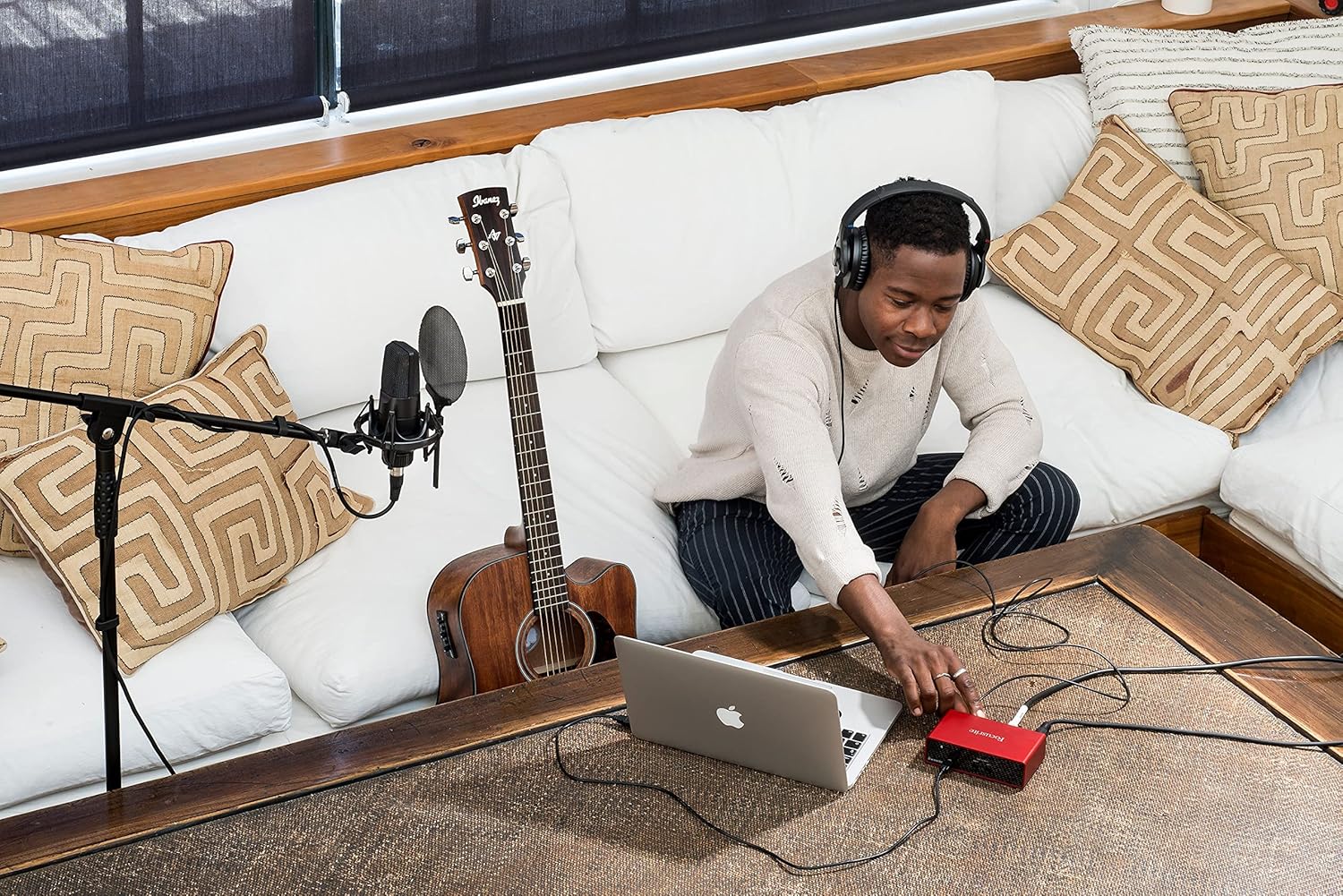 Scarlett Solo 3Rd Gen USB Audio Interface Bundle W/Lyxpro Cardioid Condenser Mic, Shockmount, Pop Filter, XLR Cable, Metal Mic Stand, Studio Headphones &  Creative Software Kit