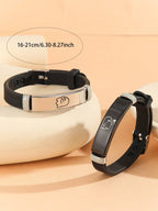 ATLVXJL 2Pcs/Set Couple Matching Bracelets Blow Kisses to Show Love Know You Love You Patternblack Silvery Stainless Steel Jewelry Set Charm Silicone Bracelet Luminous Glow in the Dark for Women Valentine'S Day Gift or Loved Ones Holiday Couple Gifts