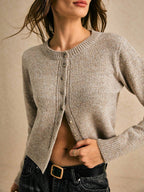 PoéSelle Autumn and Winter Women'S Khaki round Neck Long Sleeve Single-Breasted Casual Short Wool Knit Thick Cardigan, Short Jumper, Cute Jumper, Fall Women Clothes, Going Out Tops, Business Casual Woman, Fall Sweaters, Office Attire, Basic Sweaters,Knitted Sweater