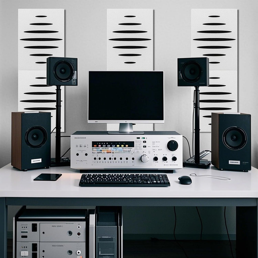 6-Pack Self-Adhesive Soundproof Acoustic Panels for Wall, 16 X 12 Inch Wave Design Noise Block with Polyester & Foam for Bedroom Studio Office