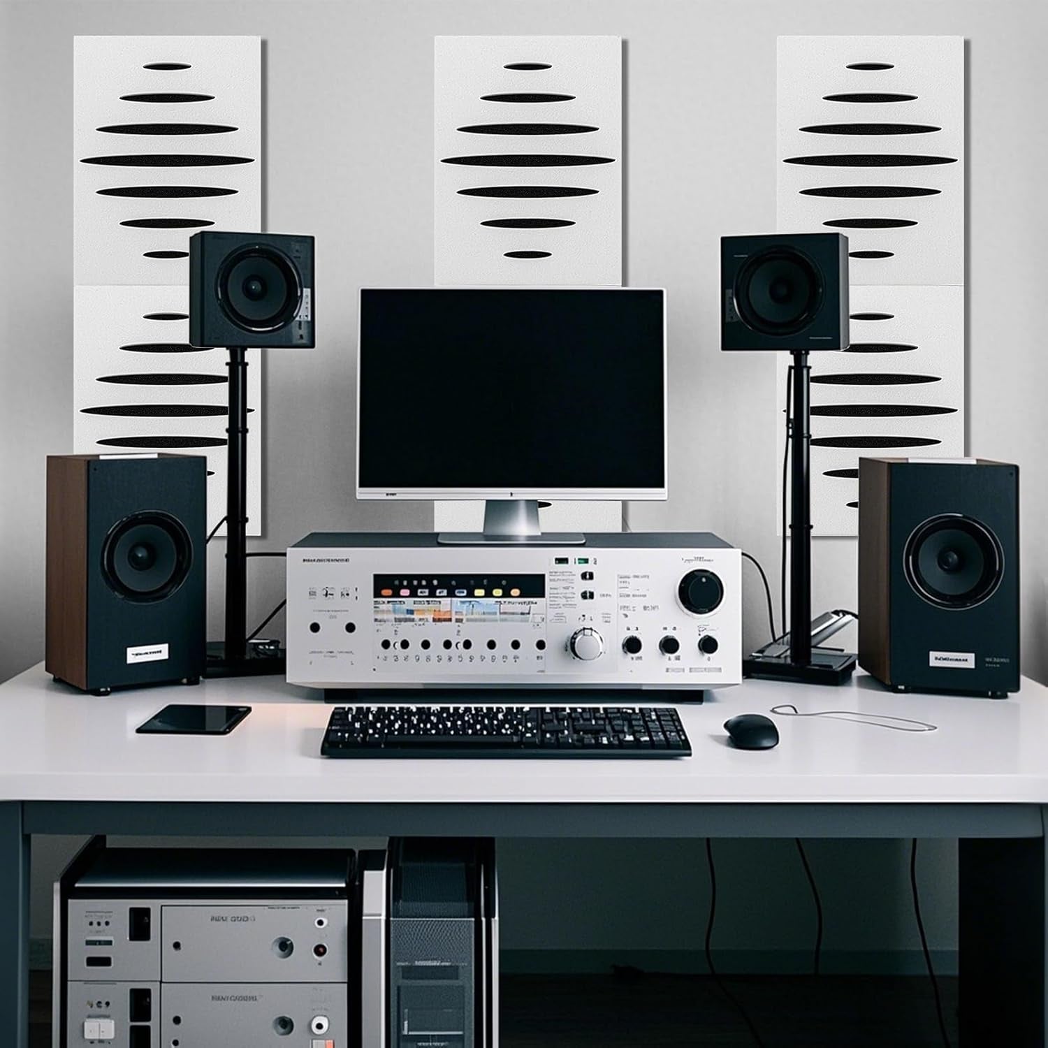 6-Pack Self-Adhesive Soundproof Acoustic Panels for Wall, 16 X 12 Inch Wave Design Noise Block with Polyester & Foam for Bedroom Studio Office