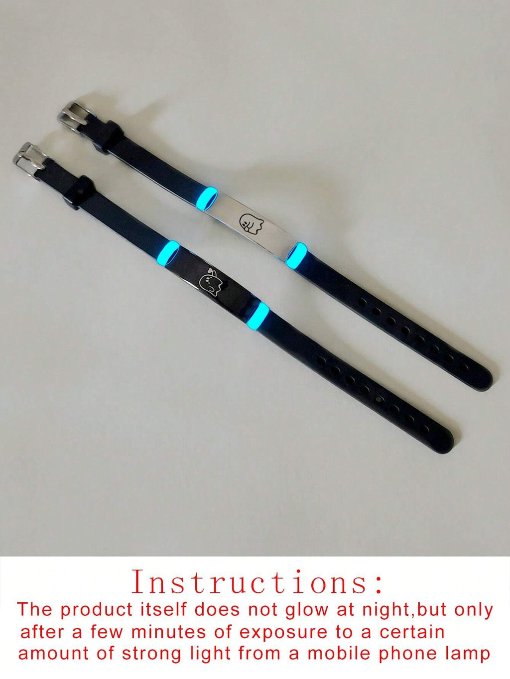 ATLVXJL 2Pcs/Set Couple Matching Bracelets Blow Kisses to Show Love Know You Love You Patternblack Silvery Stainless Steel Jewelry Set Charm Silicone Bracelet Luminous Glow in the Dark for Women Valentine'S Day Gift or Loved Ones Holiday Couple Gifts