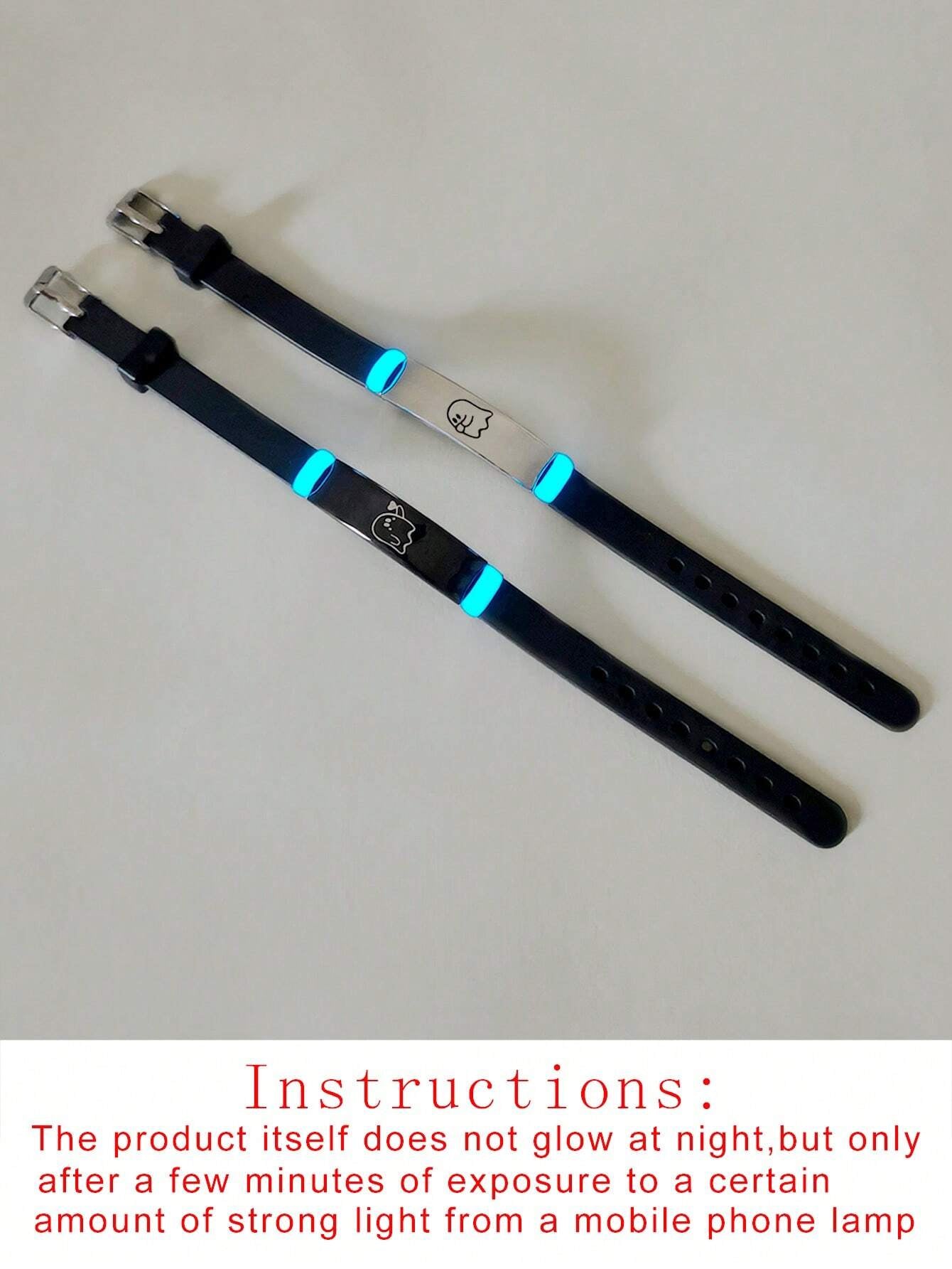 ATLVXJL 2Pcs/Set Couple Matching Bracelets Blow Kisses to Show Love Know You Love You Patternblack Silvery Stainless Steel Jewelry Set Charm Silicone Bracelet Luminous Glow in the Dark for Women Valentine'S Day Gift or Loved Ones Holiday Couple Gifts