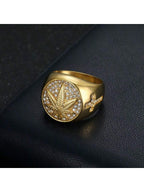 Hip Hop Maple Leaf Rhinestone Men'S Ring - Hip Hop Style Alloy Single Ring with Rhinestone Mosaic, Non-Plated Fashion Jewelry Statement Piece - for Men - Suitable for Parties & Everyday Wear - Perfect Gift for Fashion Lovers