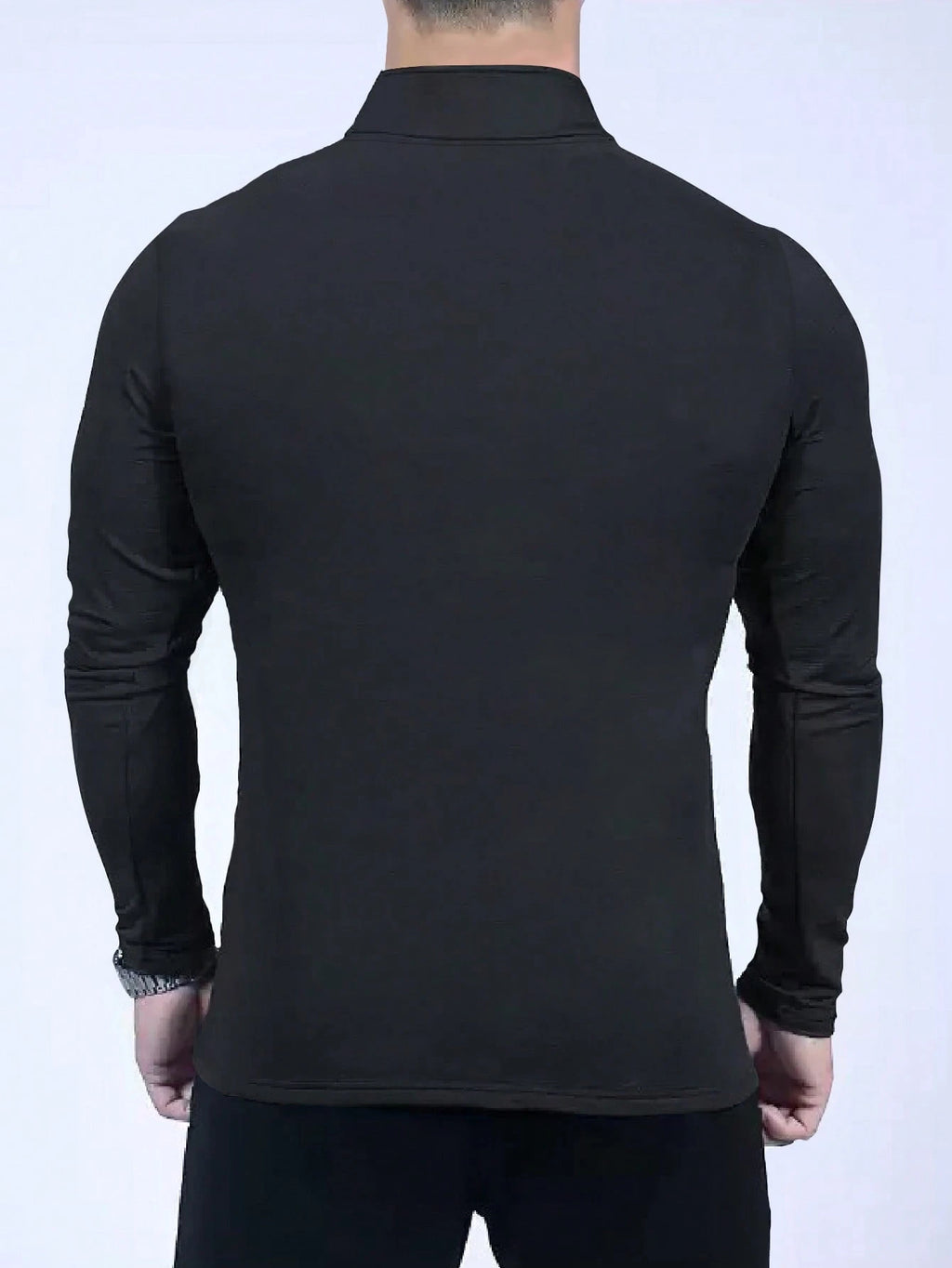 Manfinity Dauomo Men Spring and Summer Solid Color Zipper Half Placket Stand Collar Long Sleeve Casual T-Shirt, Fall