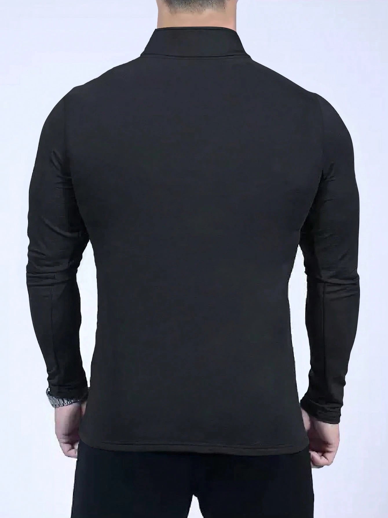 Manfinity Dauomo Men Spring and Summer Solid Color Zipper Half Placket Stand Collar Long Sleeve Casual T-Shirt, Fall