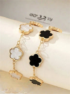 2Pcs/Set Fashion Classic Style Bracelet | Black & White Clover Bracelet Set | Suitable for Daily Wear and Gift Giving, Couple Gift