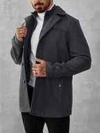 Manfinity Mode Men'S Solid Color Zip Front Casual Loose Autumn Going Out Casual Dark Grey Overcoat, for Friends, Husband, Boyfriend Gifts, Old Money Style