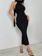 PETITE Solid Halter Neck Backless Bodycon Dress