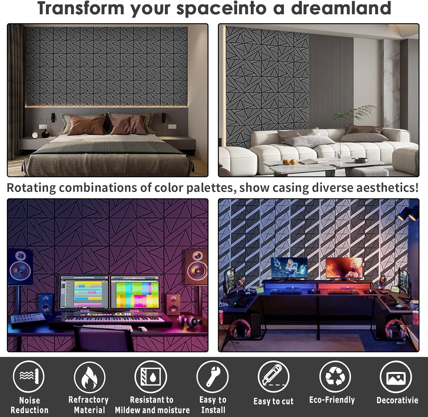 8 Pack Self-Adhesive Soundproof Wall Panels, 12 X 12 X 0.47 in Sound Proof Foam Panels for Walls, 1.2Lb/Ft³ High Density, Thicker 0.47In, Acoustic Panel, Peel and Stick Wall Panel Studio Black