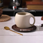 Ceramic Coffee Cup and Saucer Set Retro Latte American Coffee Cup Wooden Coasters Tea Cups Spoon Flower Cups.