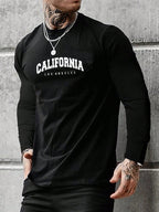 Manfinity Homme Men California Letter Graphic Casual Long Sleeve Tee, for Going Out, for Husband, Black Long Sleeve T-Shirt, California Los Angeles T-Shirt, for Fall
