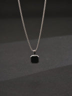 1Pc Simple Punk Black Painted Pendant Necklace with Stainless Steel Chain, Daily and Business Accessory for Men
