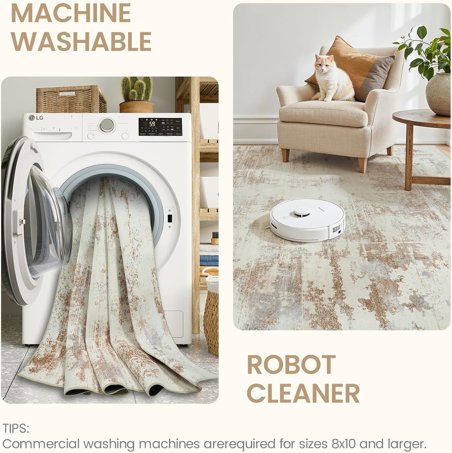 Area Rug Living Room Rugs: 5X7 Indoor Soft Fluffy Rug Abstract Carpet for Bedroom Kitchen Dining Room Floor Washable Plush Throw Large Accent Rug Home Office Nursery Decor - Beige