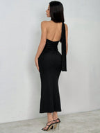 PETITE Solid Halter Neck Backless Bodycon Dress