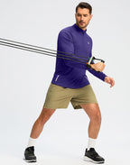 Men'S Running Shirts Long Sleeve Athletic Shirt Lightweight Quick Dry Quarter Zip Pullover for Men Workout Gym Golf